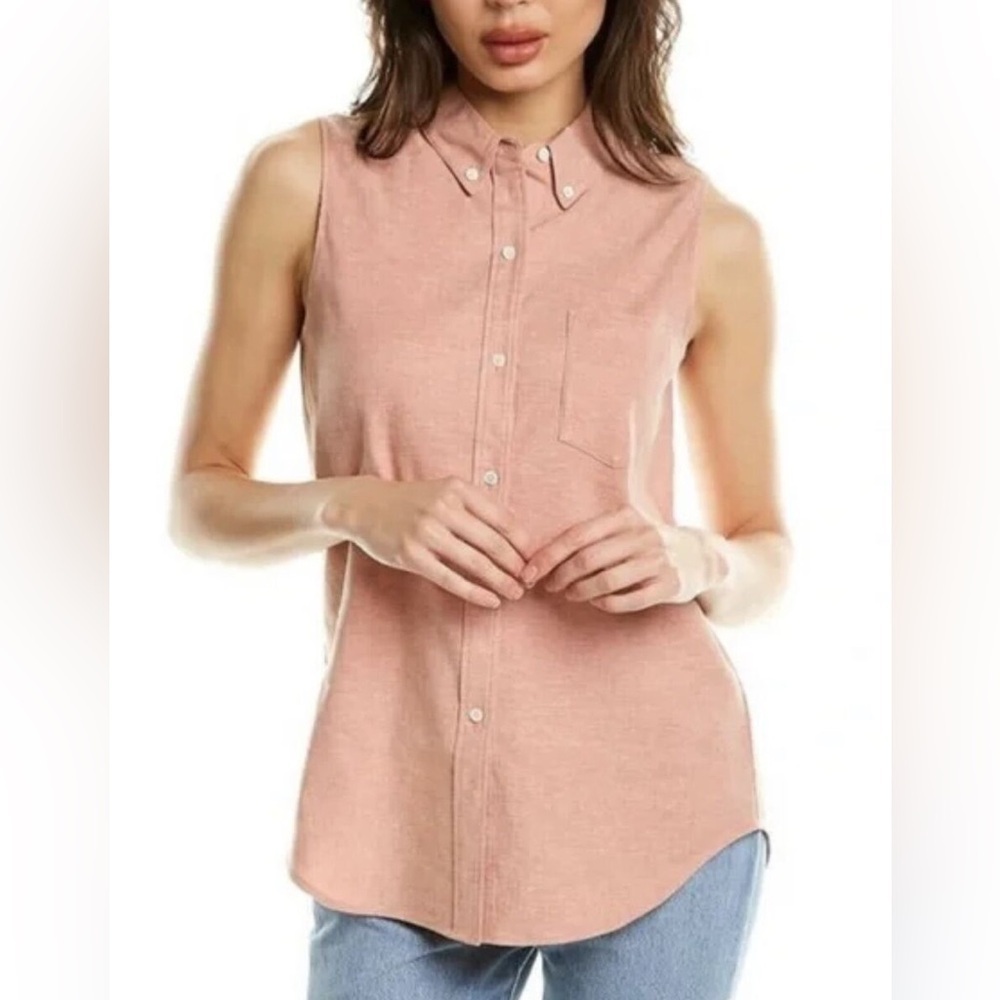 Theory Yarine Azalea Melange Linen Blend Sleeveless Button Down Top size Small